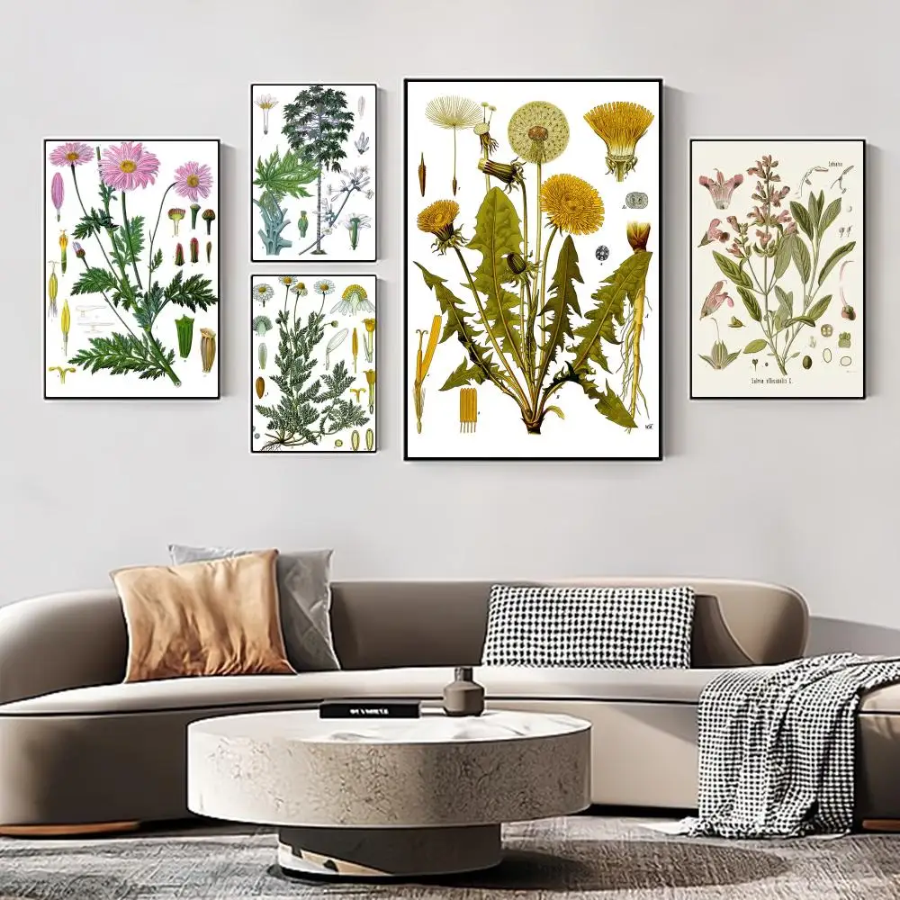 

Plant Flower Poster Self-adhesive Art Poster Retro Kraft Paper Sticker DIY Room Bar Cafe Vintage Decorative Painting