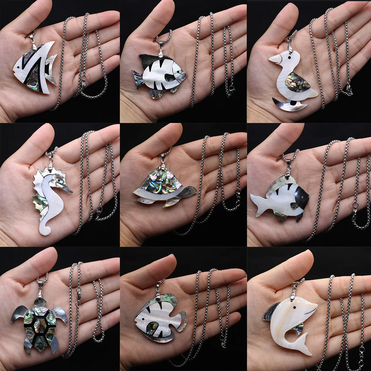 

Cute Aquatic Animal Natural Shell Metal Chain Pendant Cartoon Shape Of Colorful Colors Splicing Charms For Exquisite Gift