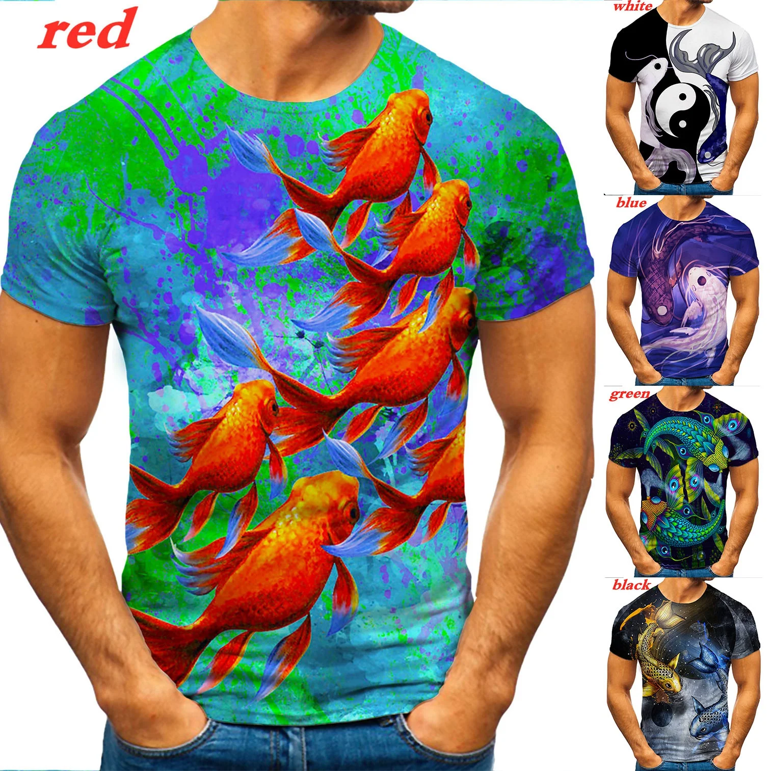 

Футболка унисекс с изображением рыбок, модная тенниска с коротким рукавом и 3D-принтом, уличная одежда в стиле хип-хоп