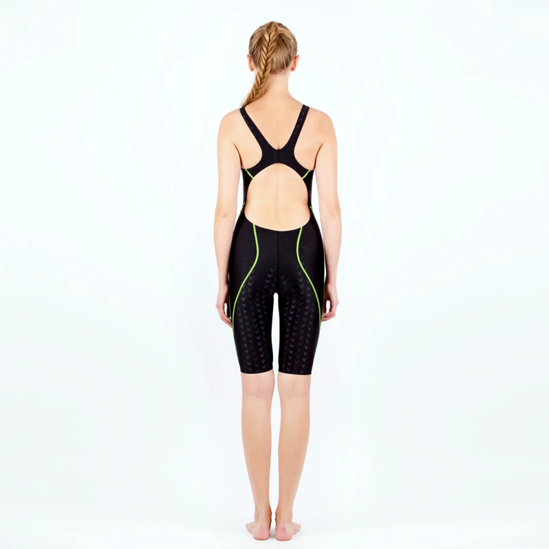 Women Quick Dry Professional One Piece Knee Length Sharkskin Swimwear Sexy Athletic Competitive Surfing Beach Bathing SwimSuit