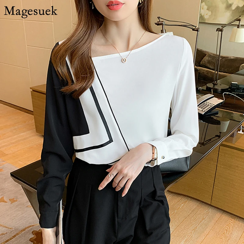 

White Chiffon Shirts For Women Fashion New Elegant Office Lady Print Blouse Spring Casual Long Sleeve Blouses Loose Blusas 18715