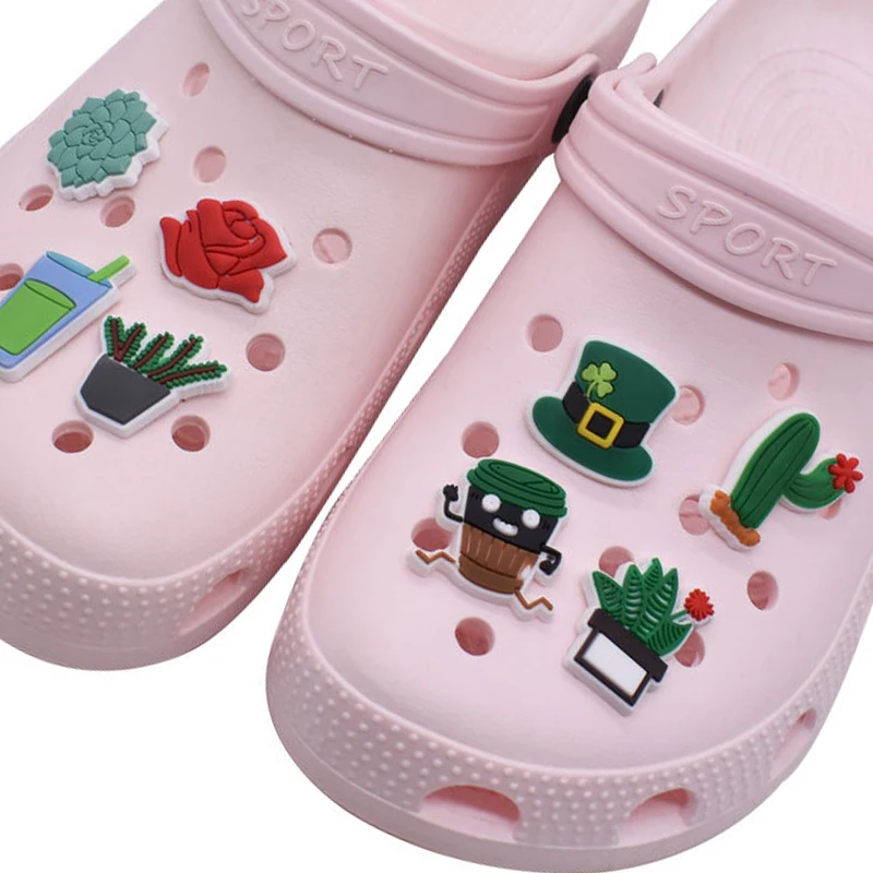 

Wholesale 1pcs PVC Shoe Charms for Crocs Green Plants Accessories Badge Women Clogs Buckle Kids Pins Decoration Jeans Wristbands