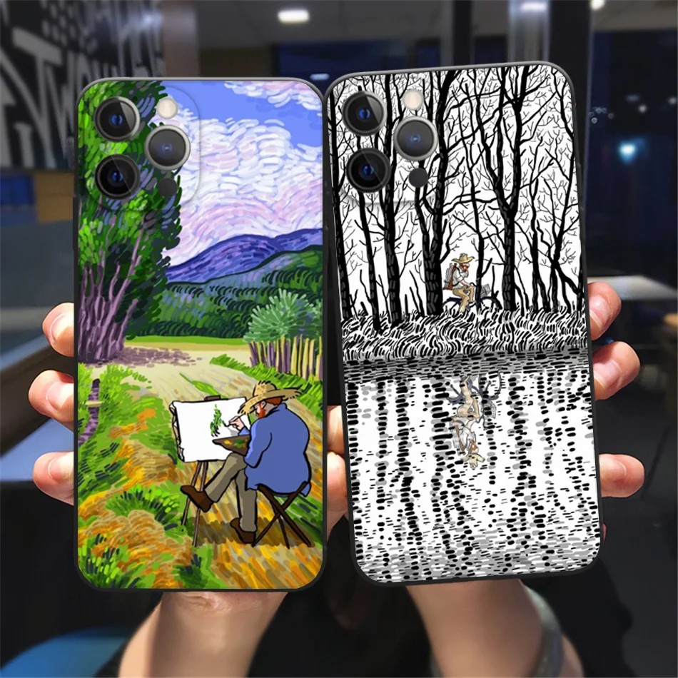 

Luxury Van Gogh Oil Painting Phone Case For iPhone 13 12 11 14 Pro Max XS Max XR X 7 8 14 Plus Black Silicone Bumper Back Cover