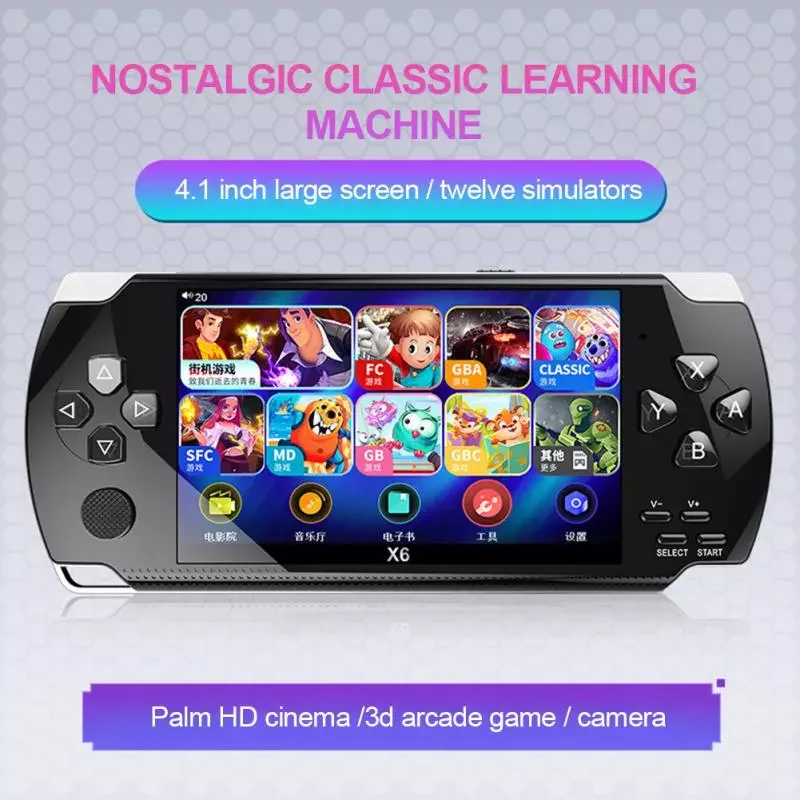 

NEW2023 X6 4.0 Inch Handheld Portable Game Console 8G 32G Preinstalle 1500 Free Games Support TV Out Video Game Machine Boy Play