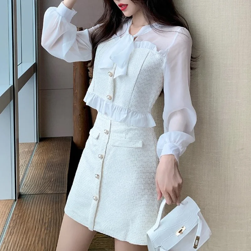 Женский твидовый комплект Ezgaga винтажный шифоновый прозрачный из двух предметов