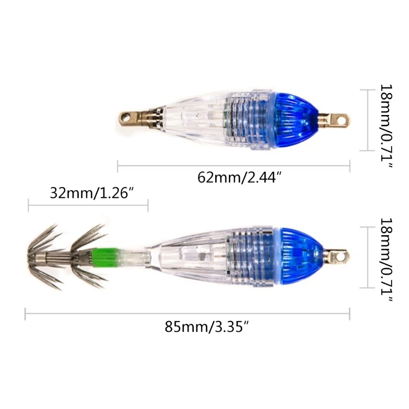 

2x LED Fish Lure Light with Hooks Deep Sea Drop Underwater Tackle Fishing Underwater Lights Squid Lure Light Lamp Tools