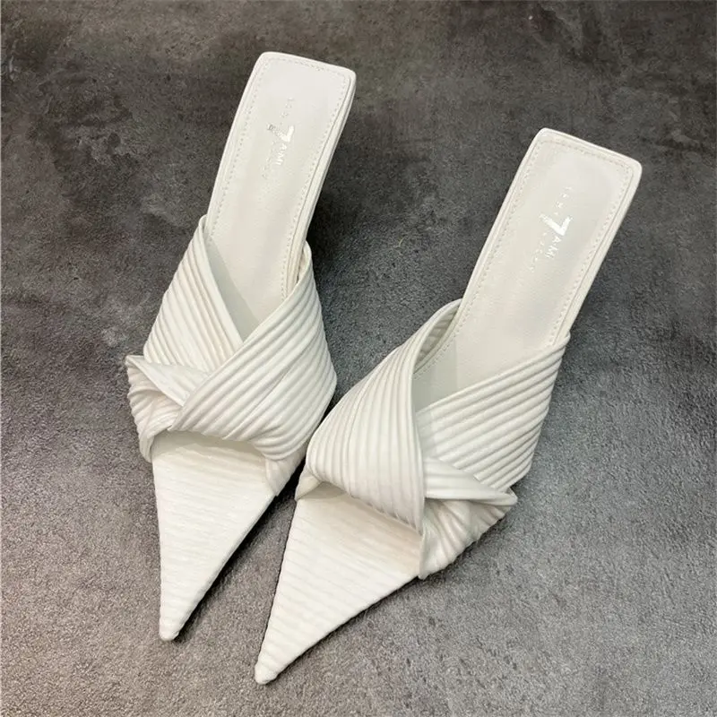 Women's Sandals and Slippers 2023 Spring and Summer Cross High Heels Design Sense Niche Solid Color Pointed Toe Outer Wear