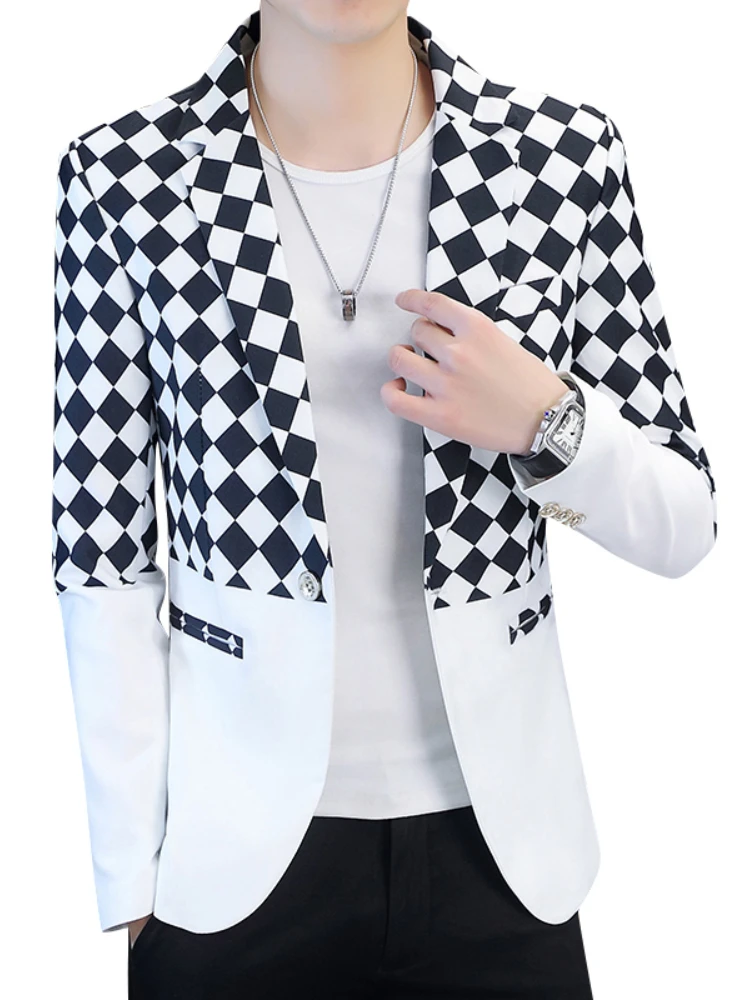 

2022 Spring Men's Plaid Blazer Fashion Business Casual Men's Slim Suit Jacket Large Size Casual Banquet Wedding Party Club Dress