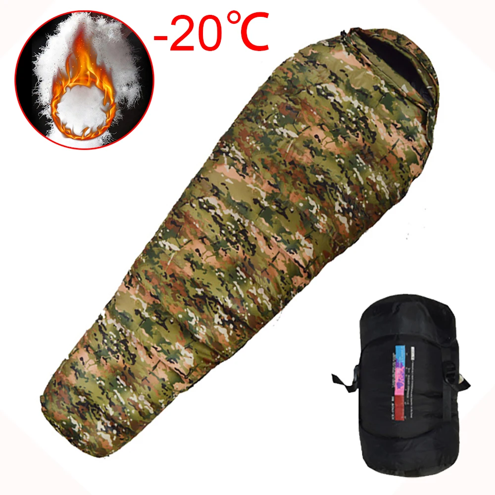 

New Very Warm White Duck Down Filled Adult Mummy Style Sleeping Bag Fit for Winter Therma 3 Kinds of Thickness Travel Camping