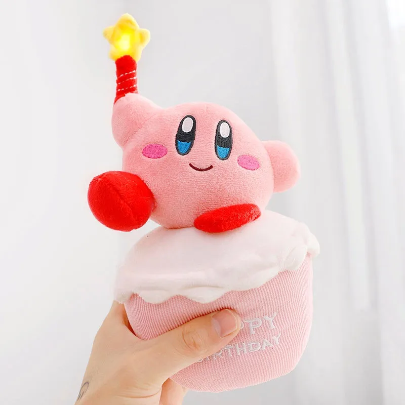 

20CM Cartoon Anime Star Kirby Plush Toy Birthday Cake Shape Kawaii Plush Doll with Birthday Songs Music Candles Kids Gift