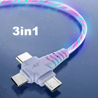 mvqf 3in1 charging cable flowing light up data cord fast charging line micro usb type c connector for iphone 13 12 xiaomi huawei