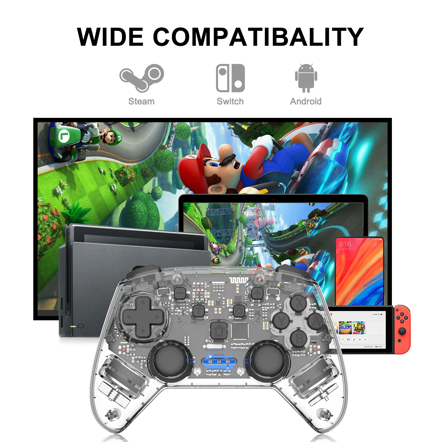 Gamepad For Tesla Model 3 ModelY XS Wireless Transparent Handle Shell Vibration Joystick For PC TV Video Game Illuminate Gamepad