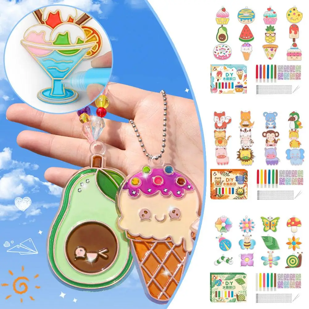

12PCS Creative DIY Cartoon Window Painting Art Color Filling Sets No Bake Glue Painted Handmade DIY Pendant For Children Gi C0N3