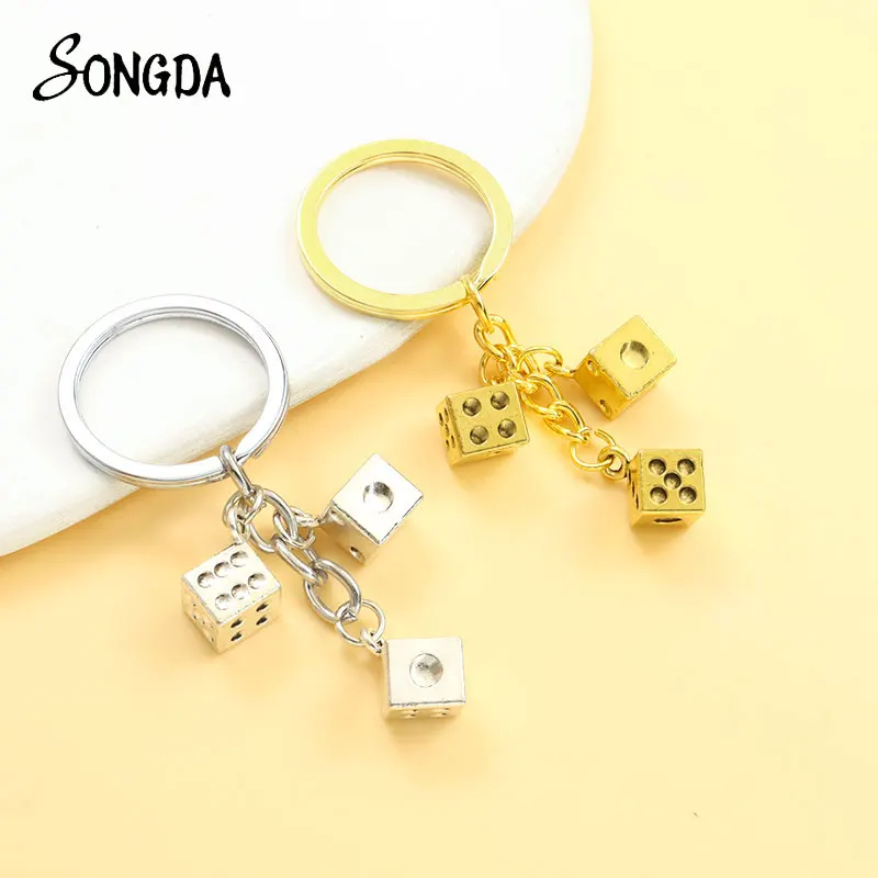 

Creative 3D Dice Alloy Charms Keychain Silver Plated Geometrical Cube Metal Pendant Keyring Backpack Car Key Accessories Gifts