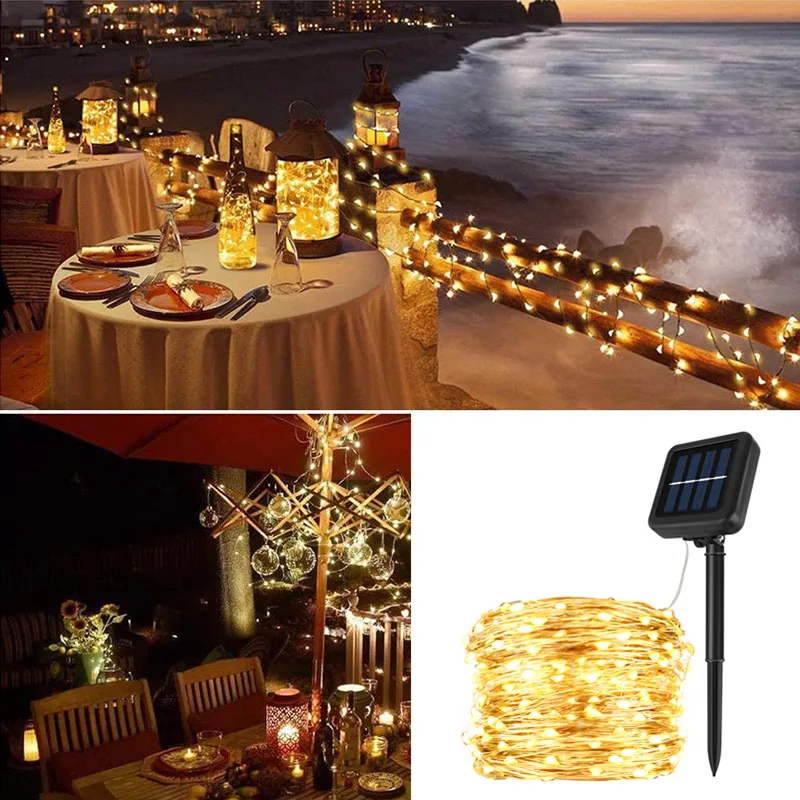 

Уличная светодиодная гирлянда на солнечной батарее, медный провод, праздничное украшение для сада, Рождественское украшение для дома, 5 м/10 м/20 м/30 м