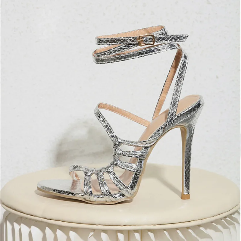 Women's Sandals Round Toe Thin High Heels Cross-tied Buckle Female Shoes Solid Color Breathable High Quality Sexy Ladies Pumps