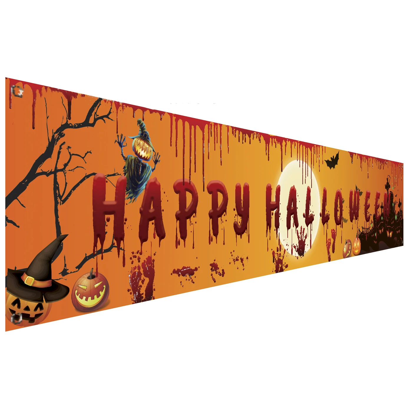 Happy Halloween Banner 250cm lungo Banner appeso con zucca spaventosa Bloody Hand Footprint pipistrelli per Yard Halloween Party Decor