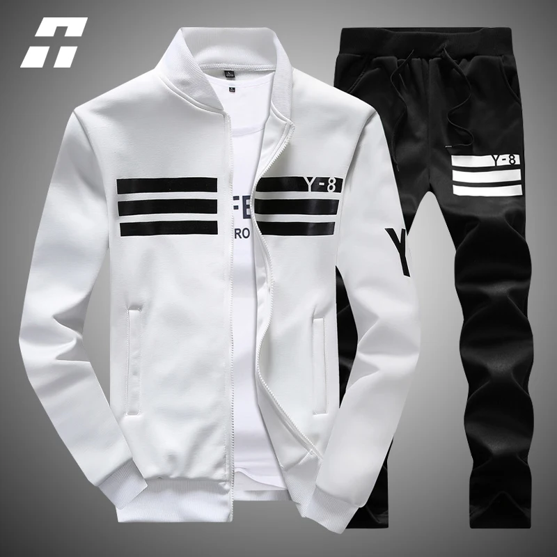 

New Men's Tracksuits Casual Autumn Men Two Pieces Sets +Sweatpants Gyms Fitness High Quality Print Sportswear Suit Male Set 4XL