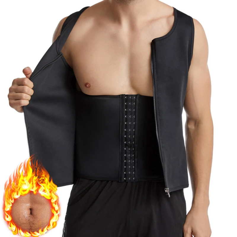 

Men's Three-breasted Fat Belt Vest Strap Noeprene Top Fitness Modeling Shapewear Burning Slimming Compression Sauna Corset Zip
