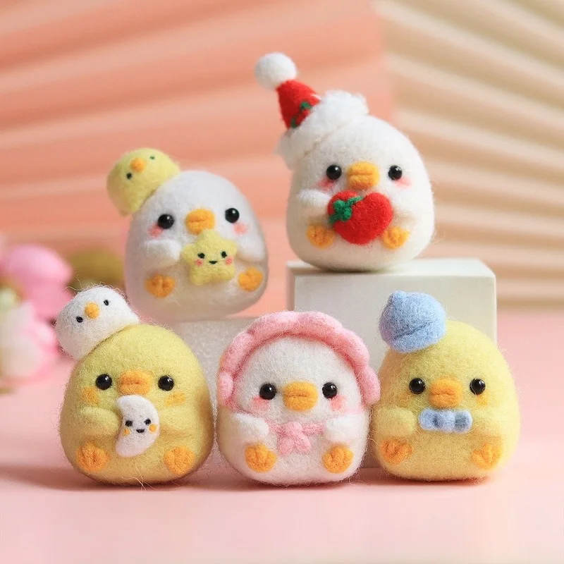 Cartoon Duck Wool Felt Diy Cross Stitch Kits Animal Funny Poke Poke Needle Needlework Doll Gift Christmas Home Decoration