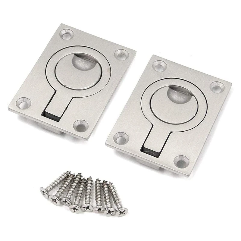 

2Pcs Flush Ring Pull Handles Stainless Steel Boat Hatch Latch Cabinet Flush Mount Lifting Ring Pull Handle