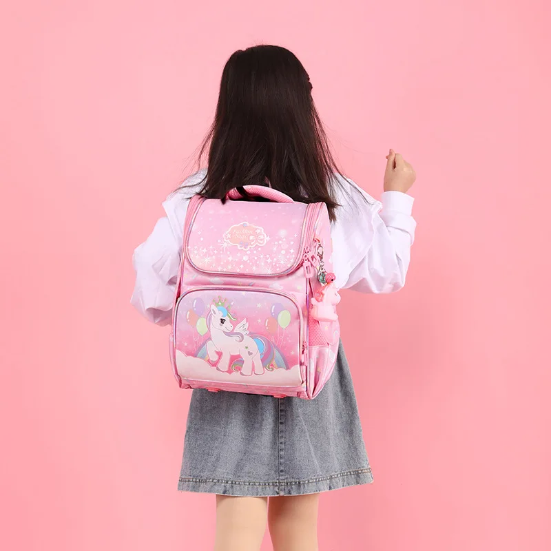 Складной ортопедический школьный ранец для девочек 1-3 классов, детский портфель розового, фиолетового цветов для начальной школы с единоро...