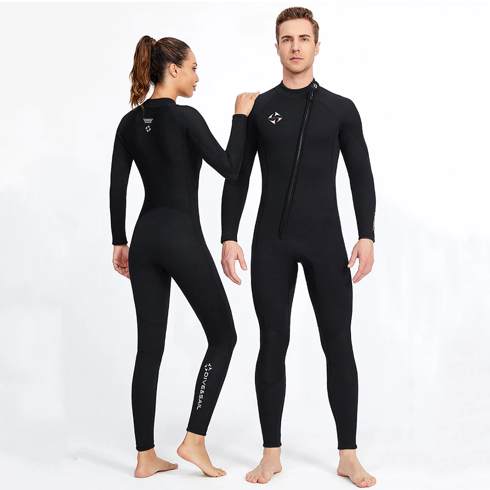 3mm New Neoprene Wetsuit Men One Piece Diagonal Zipper Long Sleeve Swimsuit Warm Women Underwater Snorkeling Surfing Wetsuit