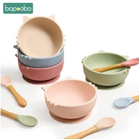 bopoobo 2pcs1set silicone baby feeding bowl tableware waterproof spoon non slip crockery bpa free silicone dishes for baby bowl