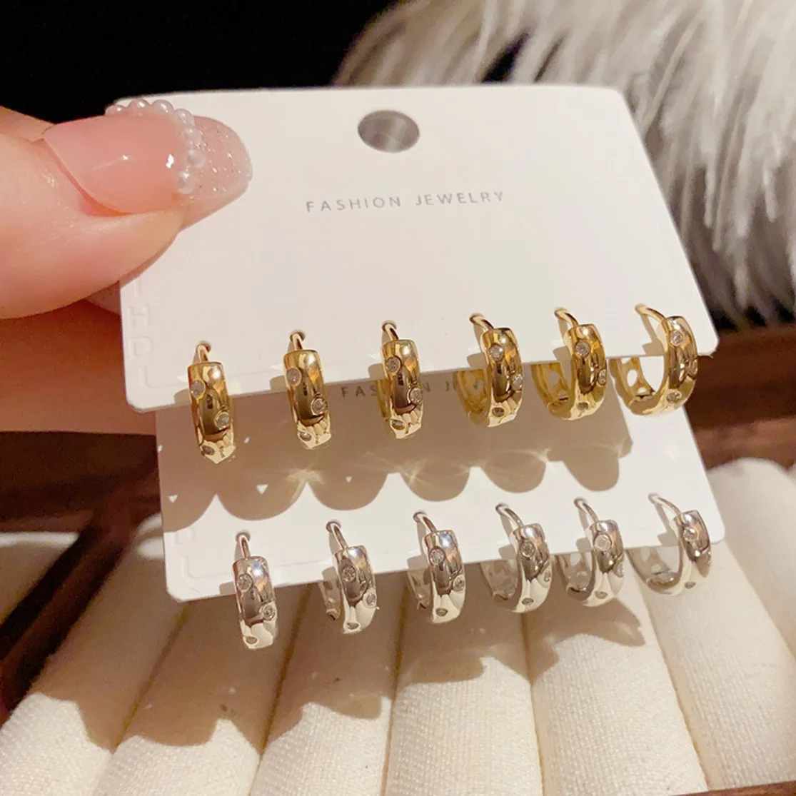 

6PC Wide Hoops Earrings Kit Metal Gold Color Silver Color CZ Ear Buckles Piercing Luxury Quality Women's Jewelry Pride Accessory