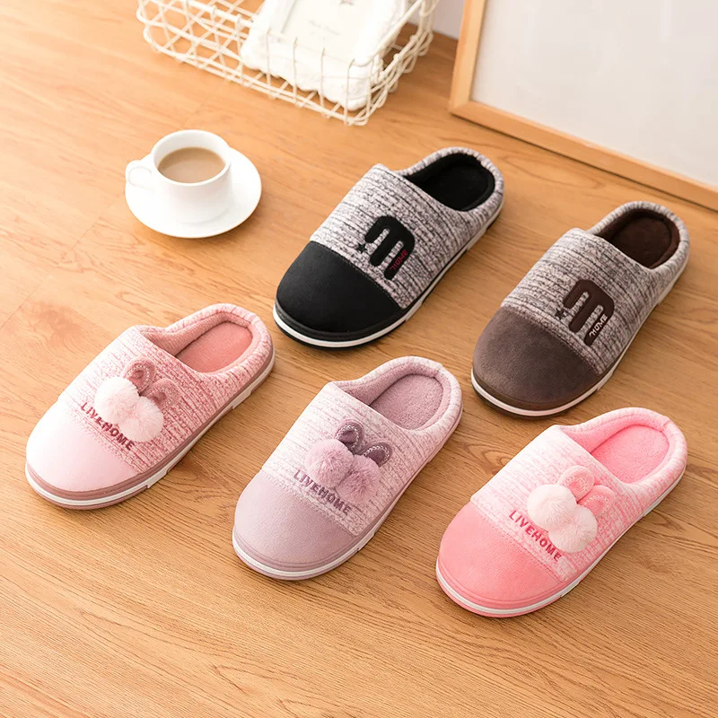 Winter Household Cotton Slippers Female Cute Cartoon Indoor Household Lovers Warm Home Man With Thick Wool Slippers In Winter