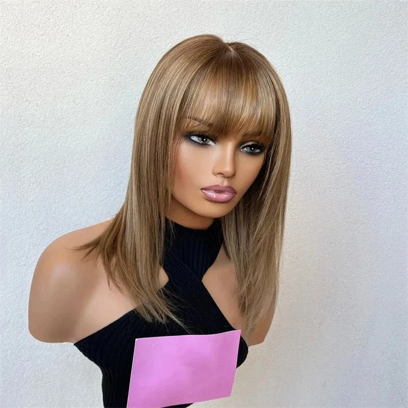 Карамельный блондин мелирование парик со светло-коричневыми корнями спереди