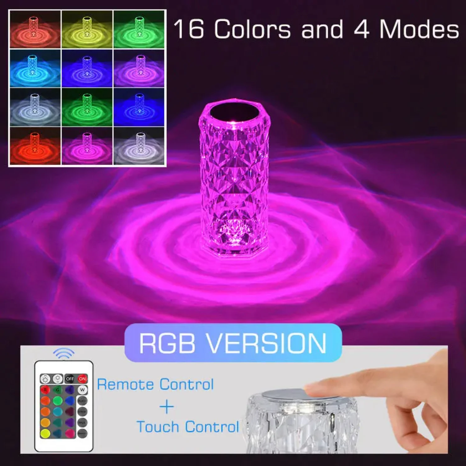 Хрустальный светодиодный ночник Romm Decor Light USB перезаряжаемая окружающая лампа