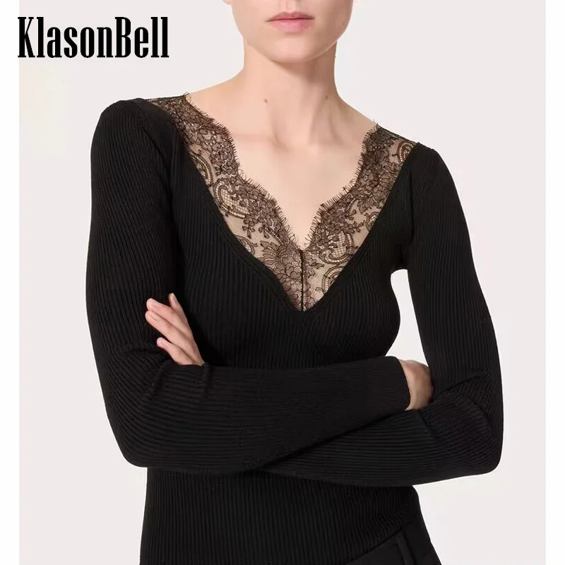 9.28 KlasonBell модный сексуальный кружевной тонкий трикотаж с глубоким v-образным