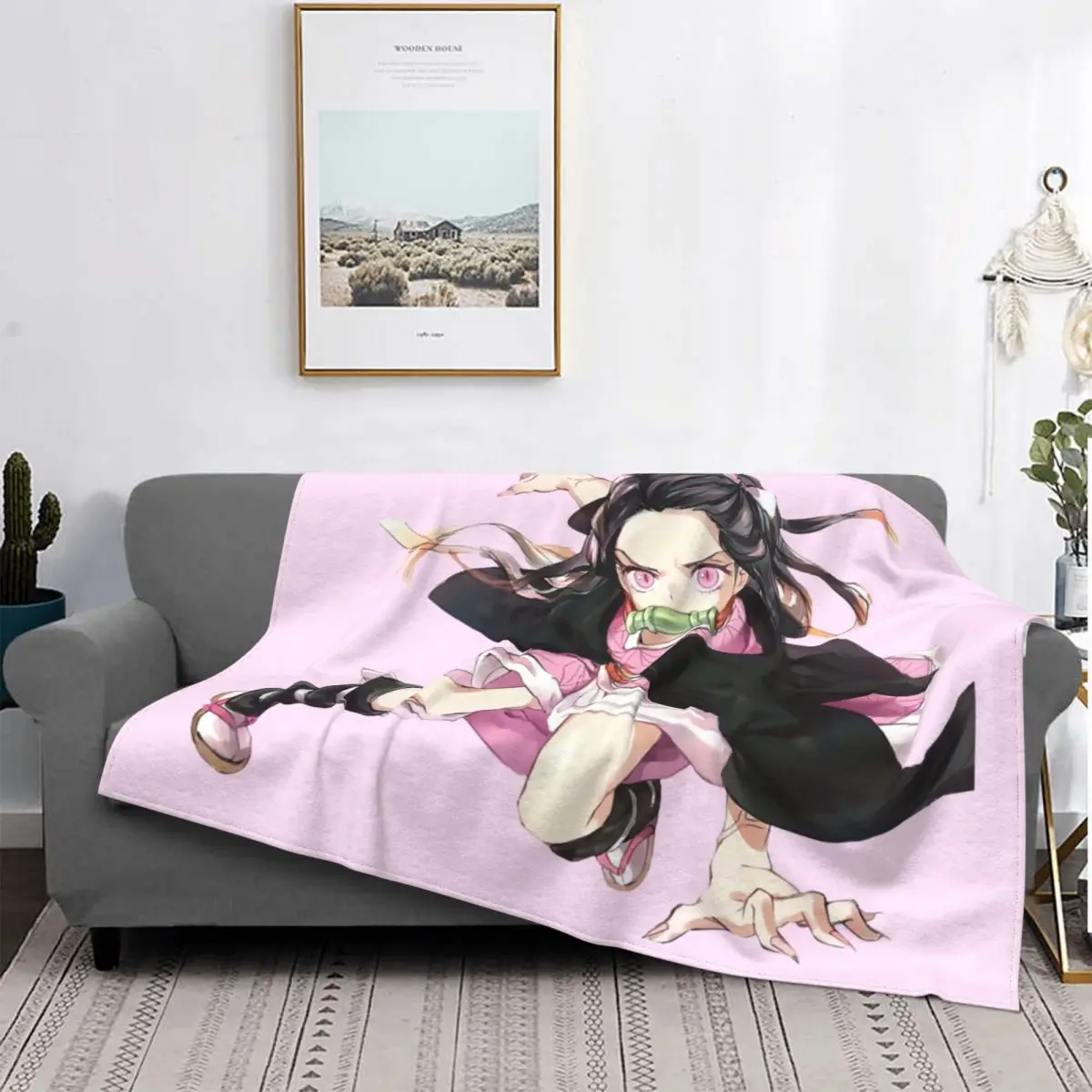 

Nezuko Kamado Pink Demon Slayer Blankets Fleece Spring Autumn Portable Lightweight Throw Blanket for Sofa Car Bedspreads