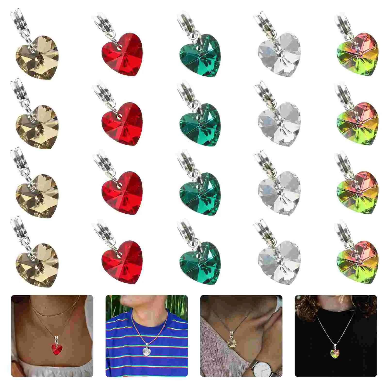 50 Pcs Love Heart Charms Locket Necklace Heart Necklace Crystal Beads Charms Heart Pendant Heart Shaped Earrings