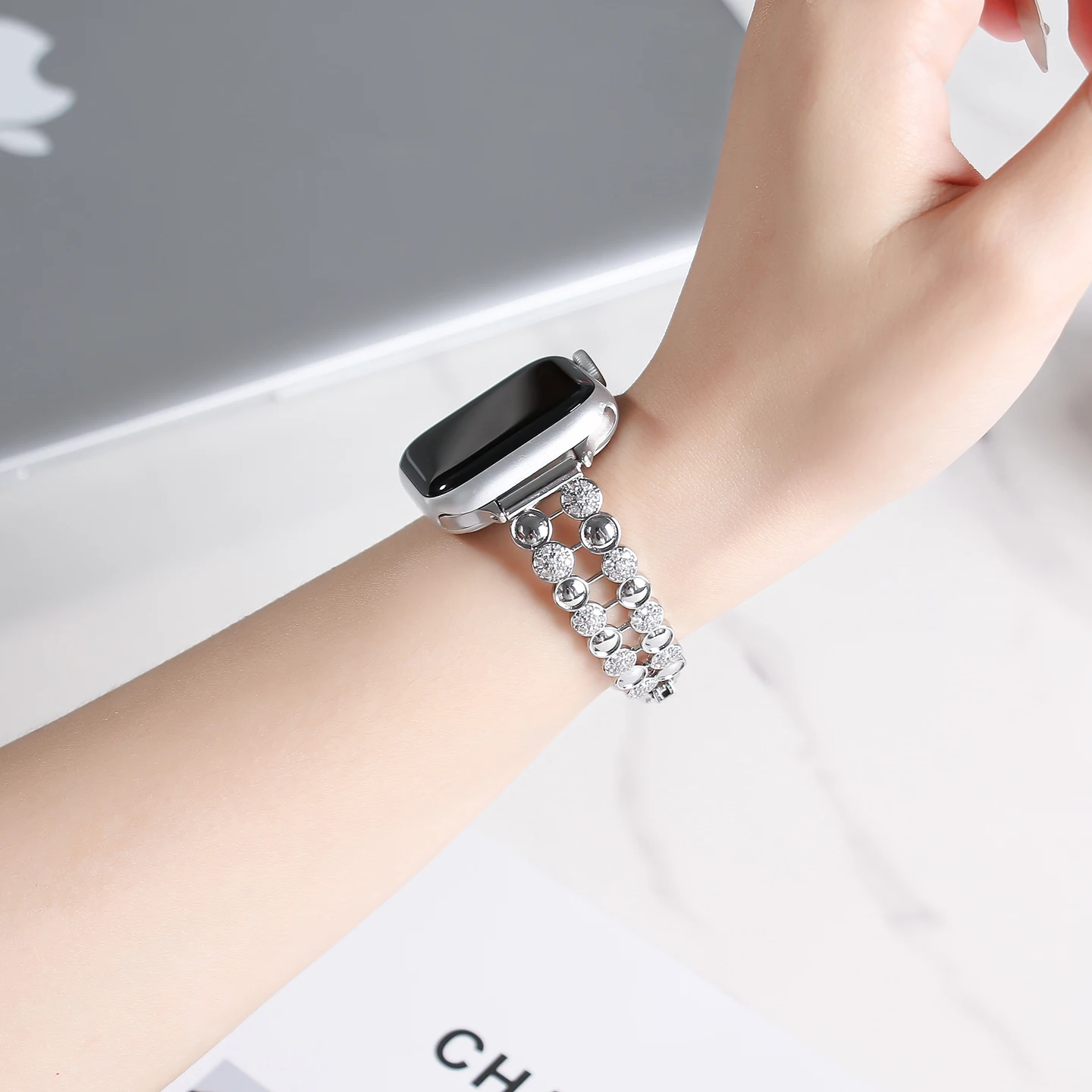 Фото Двухрядный браслет из круглых бусин для Apple Watch 38/40/41/42/44/45/49 мм, многоцветный, роскошный, для iWatch Ultra №4