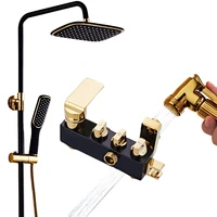full copper black gold shower set bathroom temperature control with bidet shower nozzle