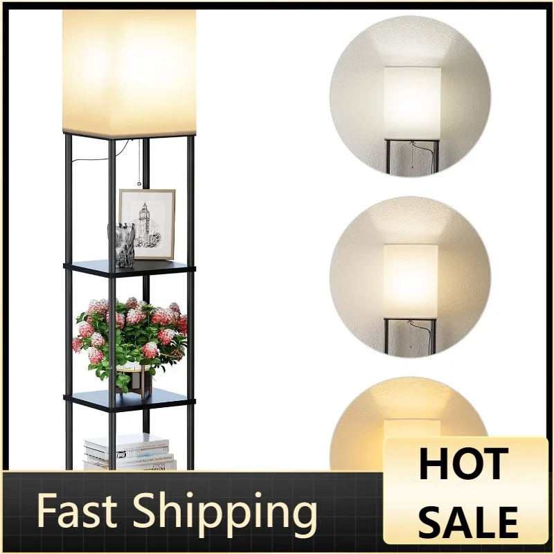 

SUNMORY Floor Lamp with Shelves, Modern Square Standing Lamp with 3 Color Temperature Bulb, Corner Display Bookshelf Lamp