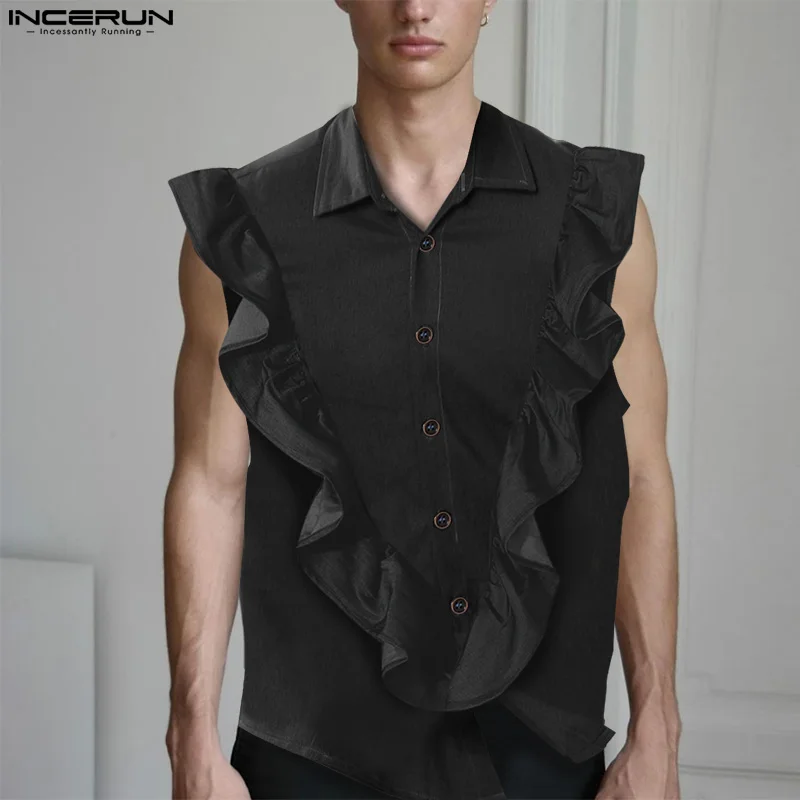 

Рубашка мужская с отложным воротником, без рукавов, на пуговицах