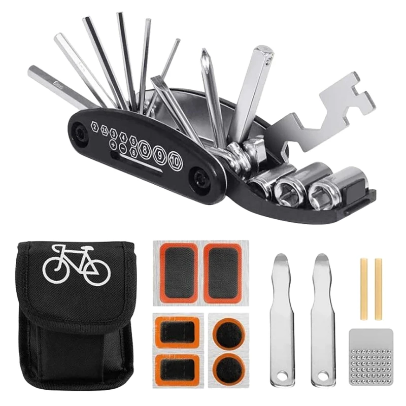 

Bike Bicycle Repair Tool Kit, Cycling Multifunctional Mechanic Fix Tools Set Bag, 16 In 1 Multifunction Tool