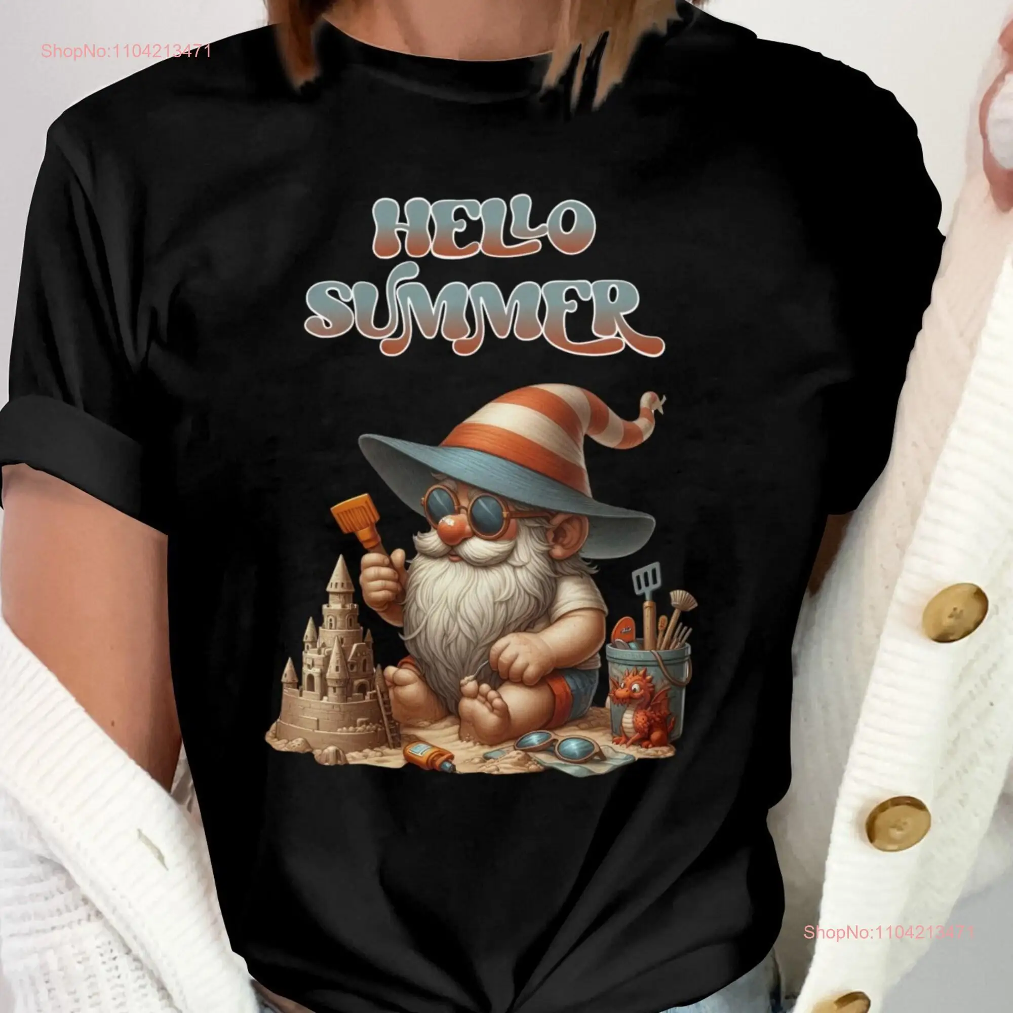Милая летняя пляжная футболка с изображением гнома Hello Sandcastle забавный дизайн