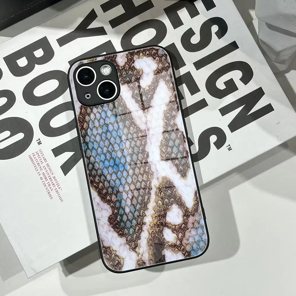 Фото Роскошный чехол из кожи леопарда и змеи с защитой от падений для iPhone 16 15 13 12 11 14 17 Pro Max Plus 17 Air XS XR, стеклянный чехол для телефона №2
