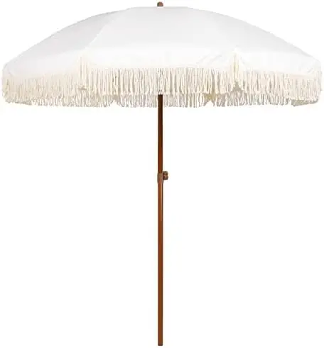 

Umbrella with Fringe Outdoor Tassel Umbrella UPF50+ Premium Steel Pole and Ribs Push Button Tilt,White Cream
