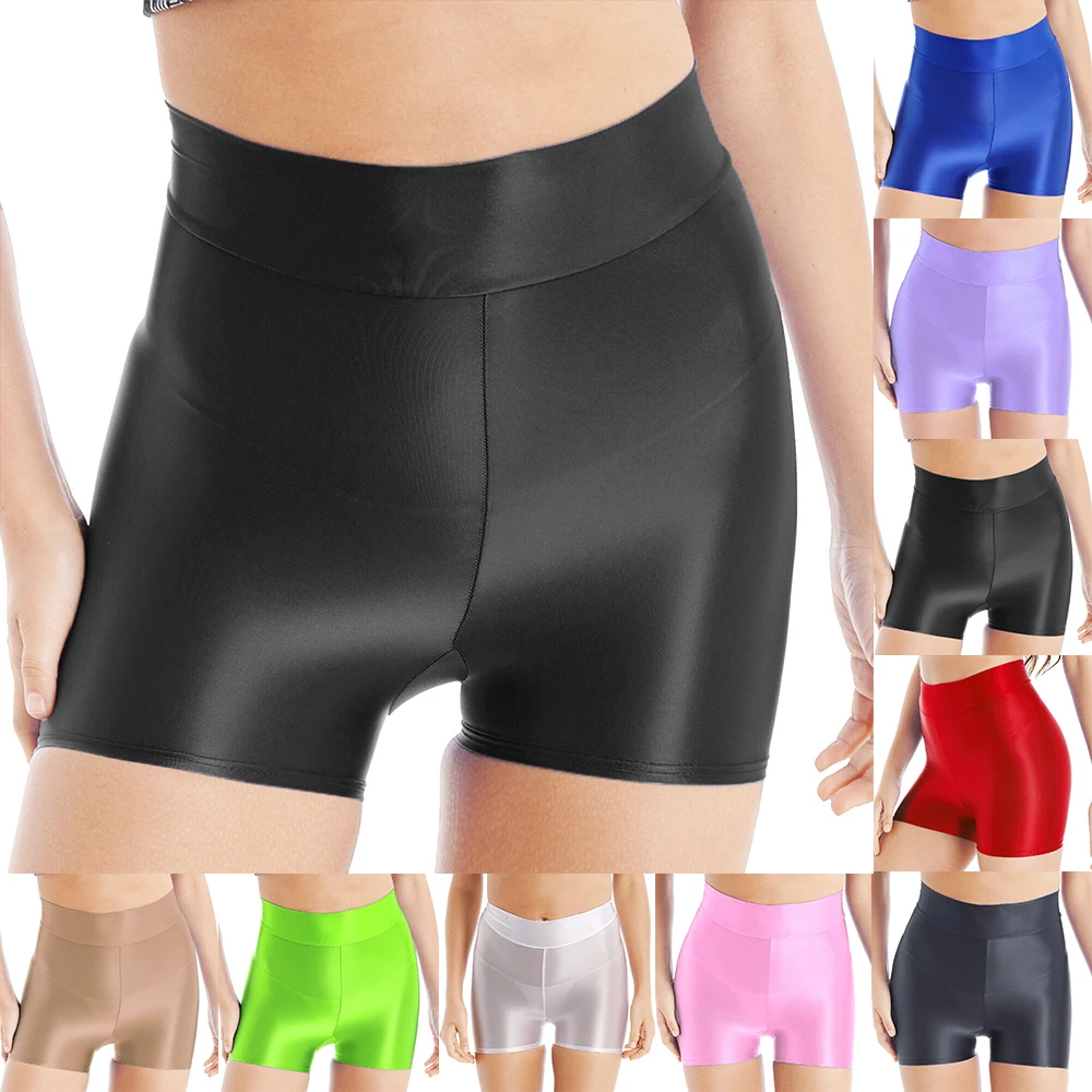 

Women's Sexy Glossy Booty Shorts Panties High Rise Hot Pants Yoga Sportswear Oil Shiny Glossy Underpants Skinny Wet Look Boxer