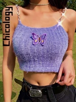 chicology chain butterfly knitting fashion camis sexy streetwear vacation party birthday summer y2k casual 2022 women crop tops