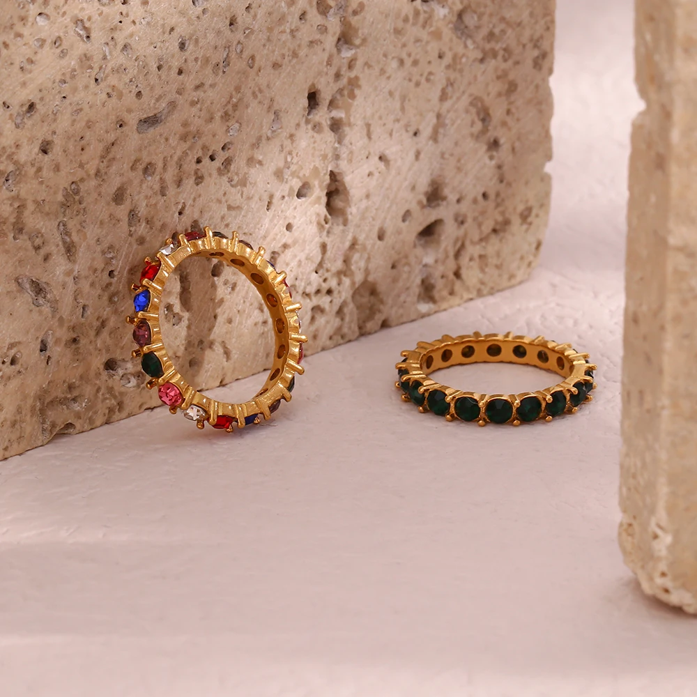 

Small Round Zircon Stone Crystal Rings For Women Minimalist Green Colorful Stone Water Resistant Baguette Ring Jewelry