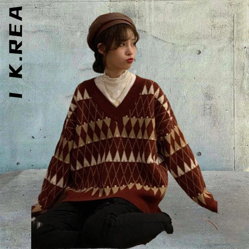 

I K.Rea Women Sweater New V Neck Knitted Basic Girl Top Women Leisure Sexy Sweetshirts For Women Jumper Pullovers Tops Female