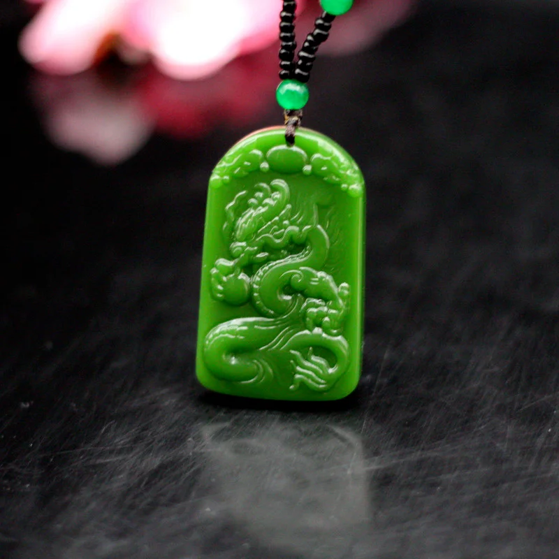 

Green Jade Dragon Pendant Necklace Natural Jadeite Chinese Hand-Carved Fashion Charm Jewellery Amulet Lucky Gifts for Women Men