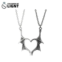 1 pair dragon goth necklace pendant vintage punk couple necklace devil angel wing jewelry gothic charms personality gift