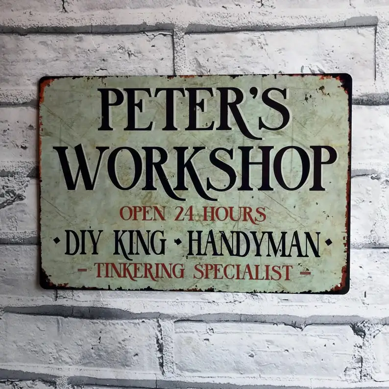 

Workshop sign personalised vintage retro metal sign